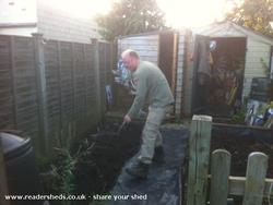Digging out the foundations to the Half Hog, soil used to make raised bed of shed - The Stencil Shed, Wiltshire