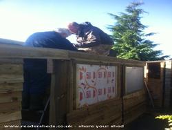 Adding the batons to stop soil slippage on the green roof of shed - The Stencil Shed, Wiltshire