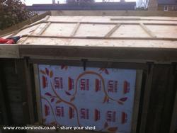 Roof taking shape. Just needs pond liner, fleece, sand, soil, plants. of shed - The Stencil Shed, Wiltshire