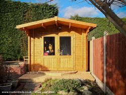Front view with decking of shed - @Docuden, Cambridgeshire