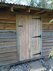 wibbly door of shed - oak shed, Cornwall