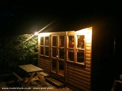 Front of Shed at night of shed - The Crooked Arms, Staffordshire