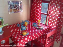 Inside view table and window of shed - Maria's Play House, Nottinghamshire
