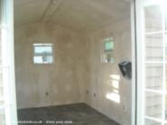 French doors on, completing drywall of shed - Marilyn's, 