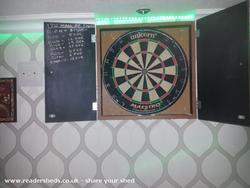 Dart board of shed - ROBIN & PAZZY'S BAR, North Yorkshire