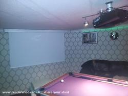 Projector and screen in pool room of shed - ROBIN & PAZZY'S BAR, North Yorkshire