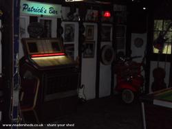 Vespa & Juke Box of shed - Charlie Browns Bar, Essex