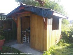 Near completion 1 of shed - Red cedar apex , Wiltshire