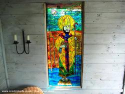 Piece de la resistance - the stained glass window in honour of St Colman of shed - Prayer Shed Colman, West Yorkshire