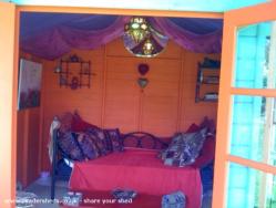 The day bed , to relax on. of shed - My Caribbean Moroccan Retreat, Shropshire
