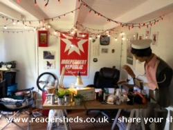 View of desk from snug of shed - Camp No Nagg, Hampshire