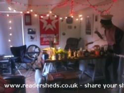 Night view of desk of shed - Camp No Nagg, Hampshire
