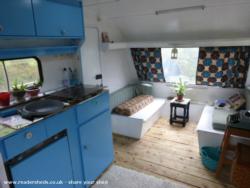 My new blue kitchen with black and white worktop of shed - The JemmaVan, Gwynedd