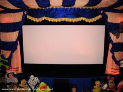 CURTAINS OPEN/SCREEN of shed - Cabin Cinema, Leicestershire