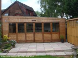 Front view with door closed of shed - The man cave, Lancashire