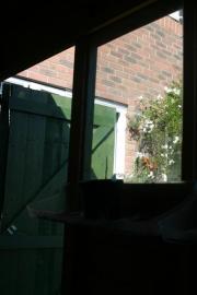 out the door from comfy chair of shed - , 
