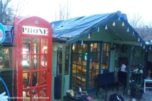 Make a call from the hand built phonebox of shed - The Pickled Newt, Derbyshire