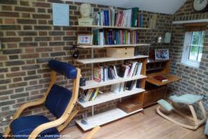 Inside, library and writing desk of shed - Nerden, Kent