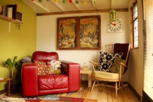 Comfy Chairs and Notice Board of shed - The Sweet Retreat, East Riding of Yorkshire