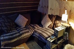 Sofa that turns into bed of shed - The Hobbit House, Merseyside
