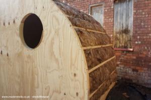 Insulated walls of shed - The Hobbit House, Merseyside