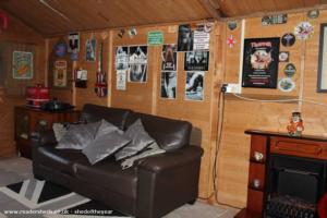 Seating and Hotdogs of shed - Lukes Bar, West Yorkshire
