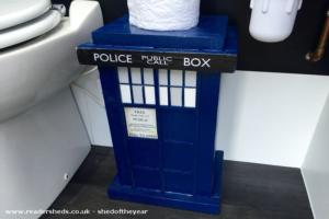Toilet roll holder of shed - Tweeting Tardisloo, Wiltshire