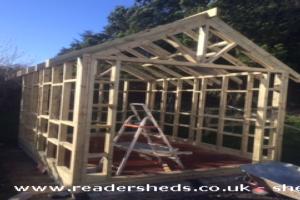 Building the initial framework of shed - Tyddyn Isaf Beach Huts, Isle of Anglesey