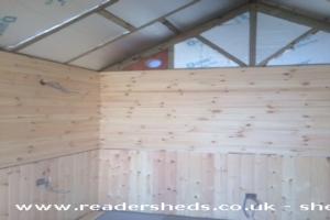 Starting to add the tongue and groove interior of shed - Tyddyn Isaf Beach Huts, Isle of Anglesey