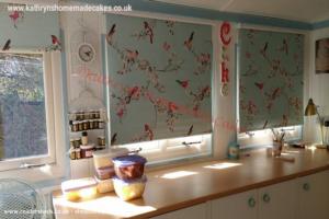 Pretty Cafe Nets had to be replaced with roller blinds to keep the sun at bay! of shed - The Cake Studio, Staffordshire