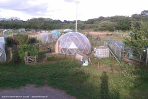 Long shot showing the allotment of shed - Geodesic Dome, Cornwall