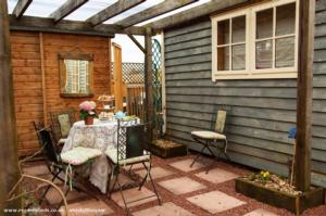 covered afternoon tea area of shed - The Beauty Shed, Lancashire