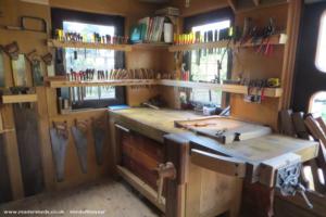 Inside workshop traditional workbench of shed - Courthouse Work shop, City of London