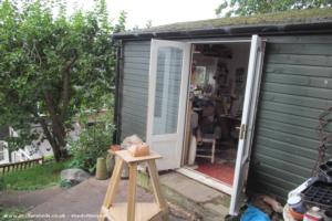 studio door with patio as external work space of shed - Mask Studio, Nottinghamshire