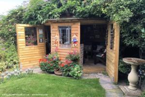 Both doors open view from garden of shed - Love Shack Argentum, Merseyside
