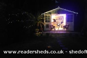 Outside night shot of shed - Geary's, Dorset