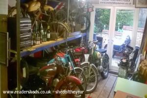 Vintage bike end of shed - The Flat Tank Inn, West Midlands
