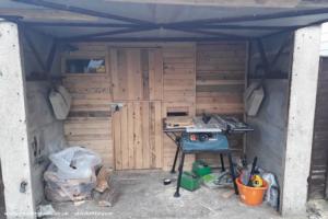 front open of shed - shed in a garage, Wiltshire