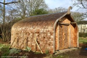 Front view of shed - Viking Bauhutte, Hampshire