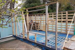 The start of the framing up with the pallets of shed - The Ladycave Project, Stirling