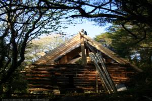 work on the ridge of shed - Instant Karma cabin - the John Lennon island home, Northern Ireland