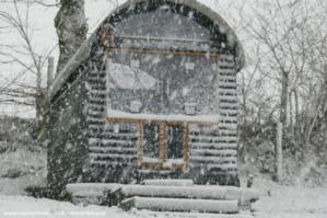 April snow of shed - The Hut, Carmarthenshire