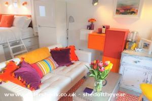 Lounge area and interior of shed - Holi Moli, Somerset
