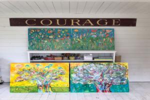paintings and the Courage sign of shed - Artistintheshed, Bristol