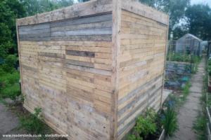 Back view of shed - Allotment recycled pallet eco shed, Lancashire