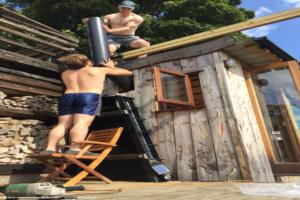 Flue installation of shed - The Kubb Pavilion, Fife