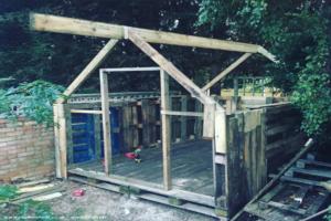 Front angled view of Frame of shed - Grownups Retreat, Bedfordshire