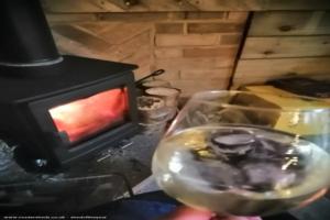 fire and wine of shed - The Isolation Hut , Kent
