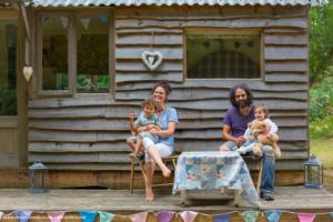 Our family on the Decking of shed - The Cabin in the Glade, West Sussex