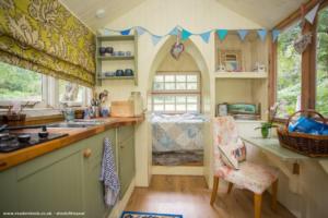 Inside the cabin of shed - The Cabin in the Glade, West Sussex